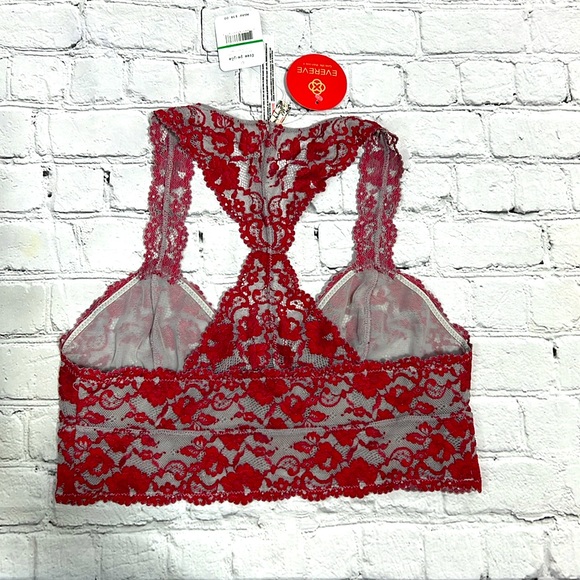 🆕 Free People Wild Roses Racerback Bra - Cloud/Ruby Combo - Size Large - Picture 9 of 16